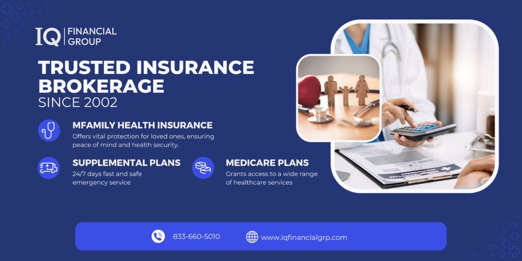 A banner showcasing IQ financial group, a trusted insurance brokerage firm with experts.