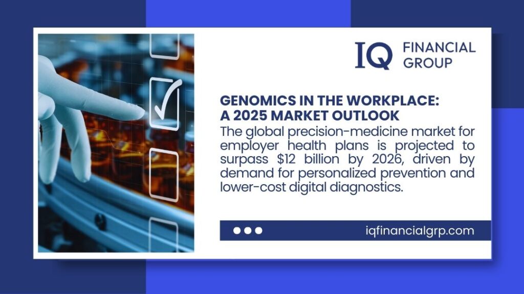 A person in a glove presses a digital checkbox with a checkmark, symbolizing selection or analysis in genomics and the precision-medicine market.