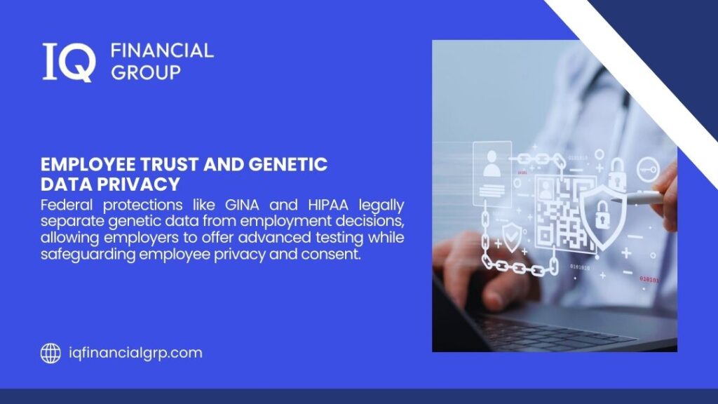 Person holding tablet with digital security icons and padlock representing genetic data privacy protection under GINA and HIPAA